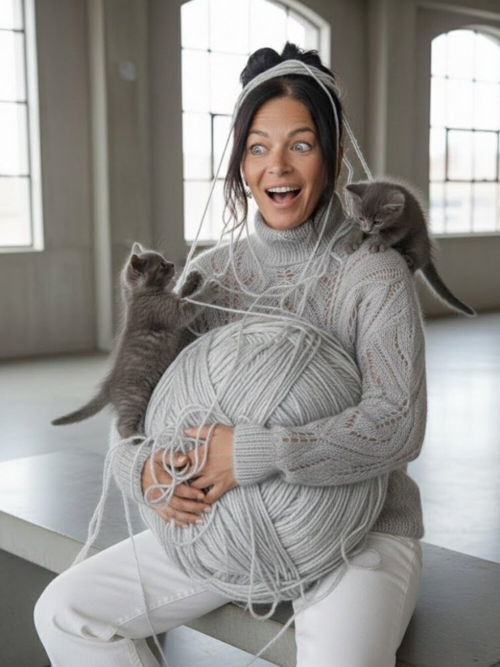Grey Semi-Sheer Hi-Neck Pullover Top Sweater Cover-up